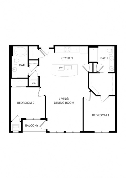 Floor plan for 2 beds, 2 baths, 1192 sqft